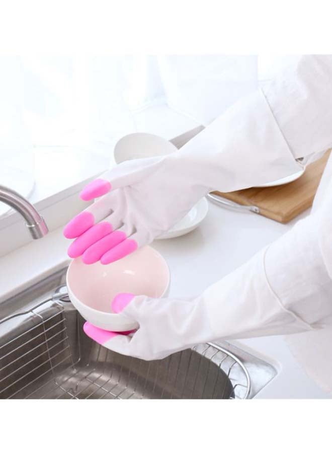 Two Tone Kitchen Cleaning Rubber Hand Gloves Pink/White M - Image 2