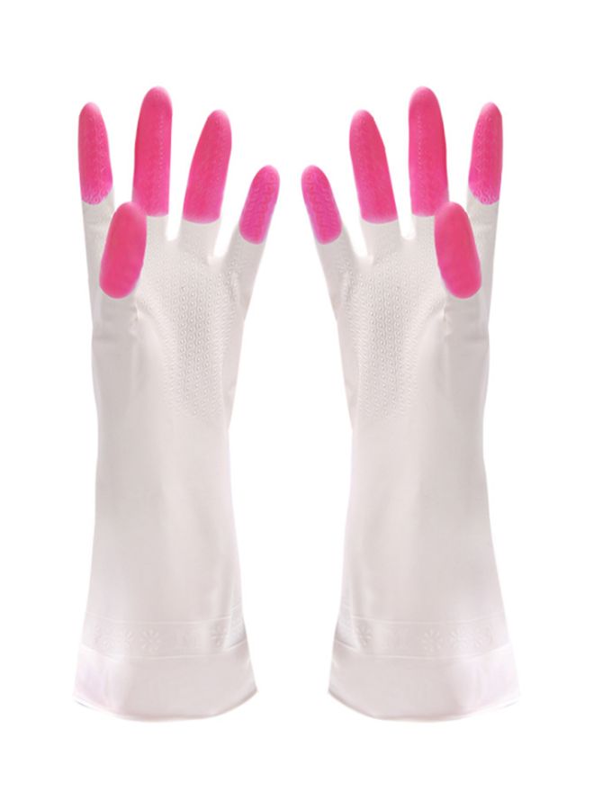 Two Tone Kitchen Cleaning Rubber Hand Gloves Pink/White M - Image 1