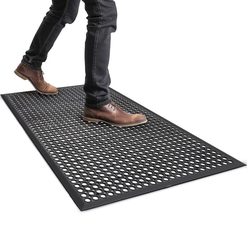 YOSHIKO Rubber Floor Door mat Anti-Fatigue Commercial Restaurant Floor Mats 36" x 60" New Heavy Duty Non Slip Rubber Kitchen Drainage Mat Black Bar Floor Mat - Image 1