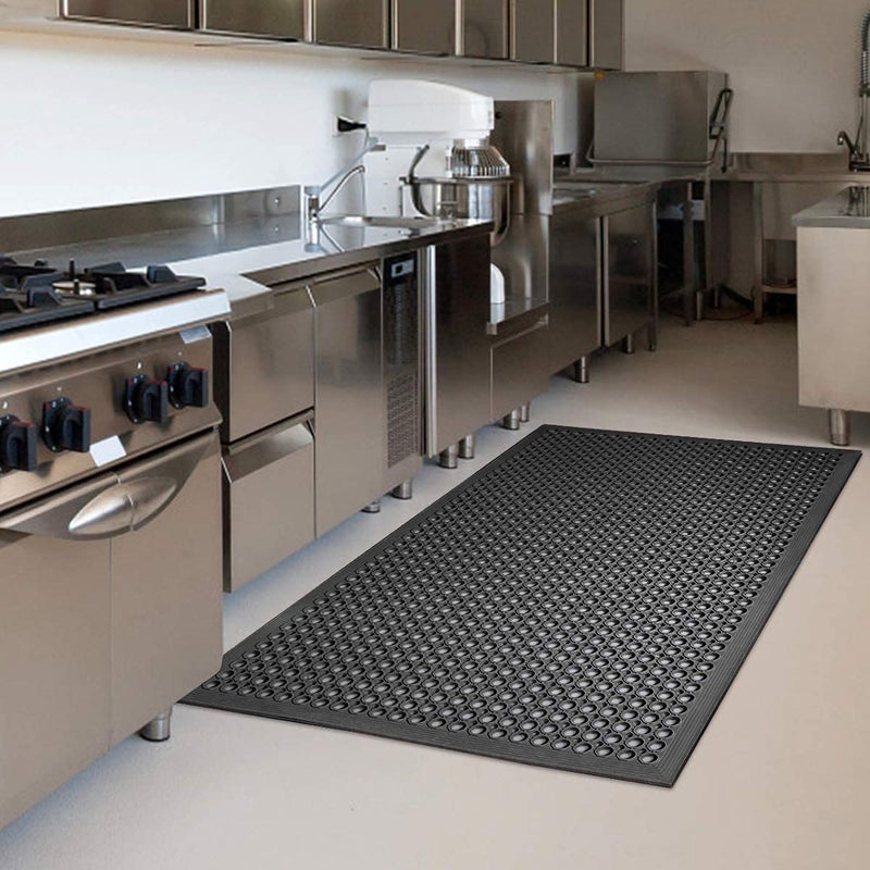 YOSHIKO Rubber Floor Door mat Anti-Fatigue Commercial Restaurant Floor Mats 36" x 60" New Heavy Duty Non Slip Rubber Kitchen Drainage Mat Black Bar Floor Mat - Image 2