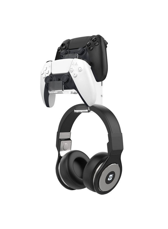 MoKo Controller Holder, Dual Gamepad Headphone Hanger & Controller Fits Steam, Ps3, Ps4, Ps5, Pc, Switch丨wall Mount Stand For All Kinds Of Headsets, Clear - Image 1
