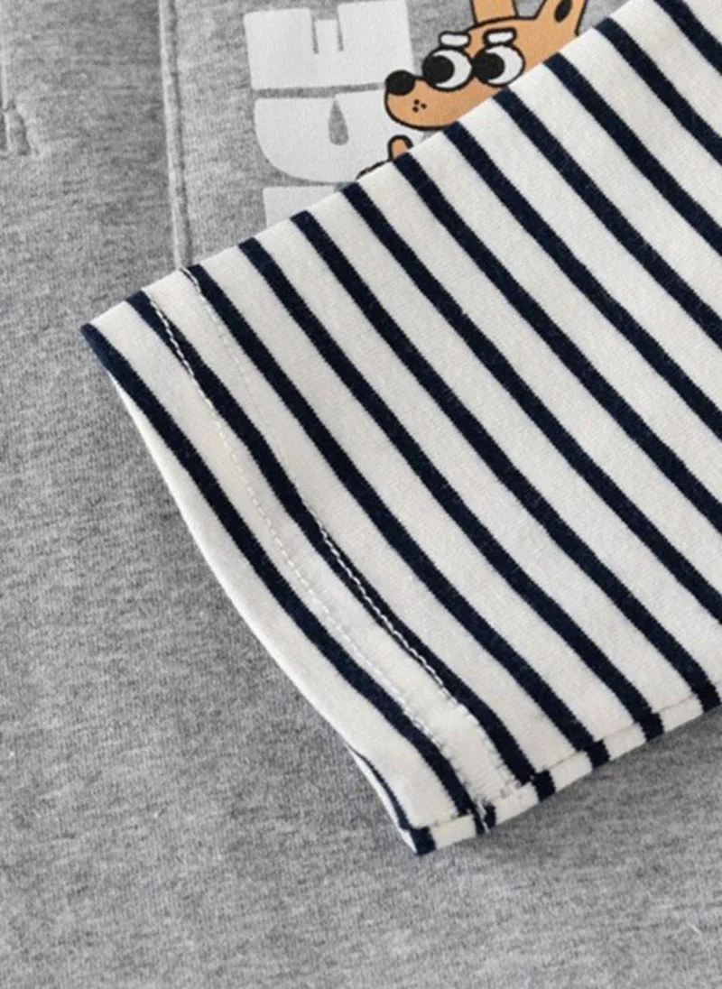 يونيكي Grey Striped Polo Collar Long Sleeves Tshirt