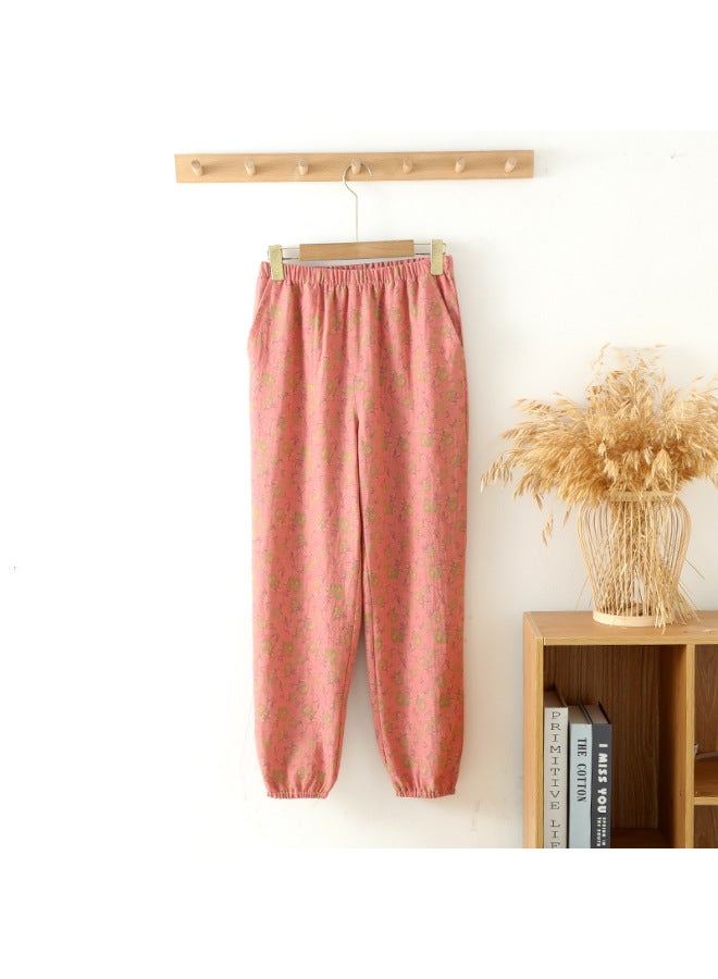 Cotton Double-layer Gauze Spring And Autumn Yarn-dyed Jacquard Pajama Pants Loose Close-up Pants With Pockets Can Be Worn Outside Home Pants