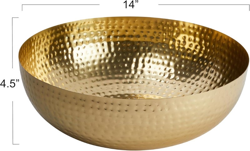 Creative Co-op Round Hammered Metal Bowl, Gold Finish, 14" - Image 2