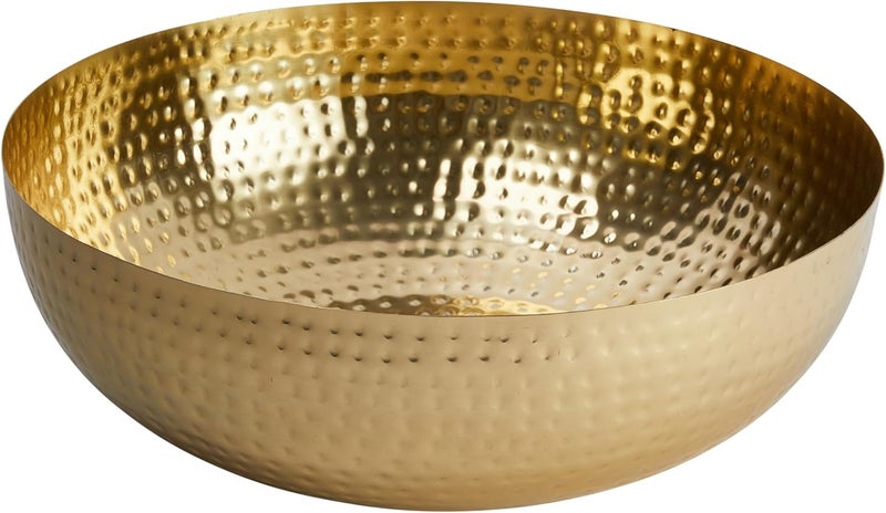 Creative Co-op Round Hammered Metal Bowl, Gold Finish, 14" - Image 1