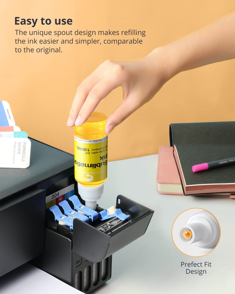 Hiipoo حبر هايبو للتسامي 522 زجاجات معاد تعبئتها تعمل مع ET-2720 ET-2760 ET-2800 ET-15000 ET-2803 ET-2850 ET-3760 ET-4800 ET-4760 طابعة نفث الحبر نقل حراري على الأكواب والقمصان والوسائد وحالات الهواتف - Image 5