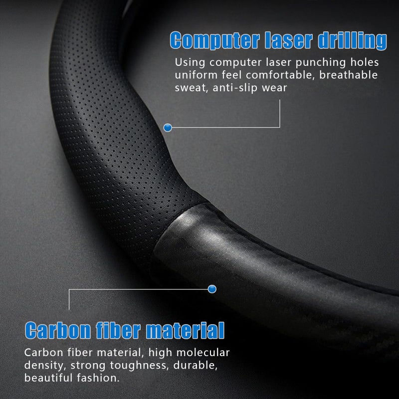 gunhunt 1 Pack Car Breathable Steering Wheel Cover, Carbon Fiber Non-Slip Steering Wheel Protector, Wear -Resistant Steering Wheel Sleeve, Four Seasons Universal Steering Wheel Set (Black #Circular) - Image 3