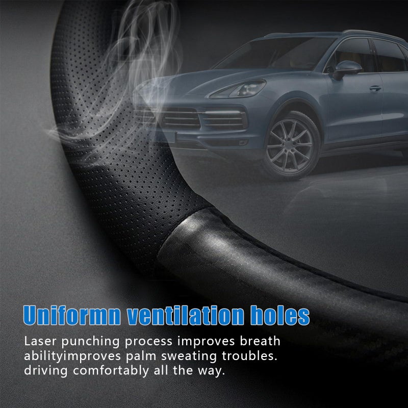 gunhunt 1 Pack Car Breathable Steering Wheel Cover, Carbon Fiber Non-Slip Steering Wheel Protector, Wear -Resistant Steering Wheel Sleeve, Four Seasons Universal Steering Wheel Set (Black #Circular) - Image 4