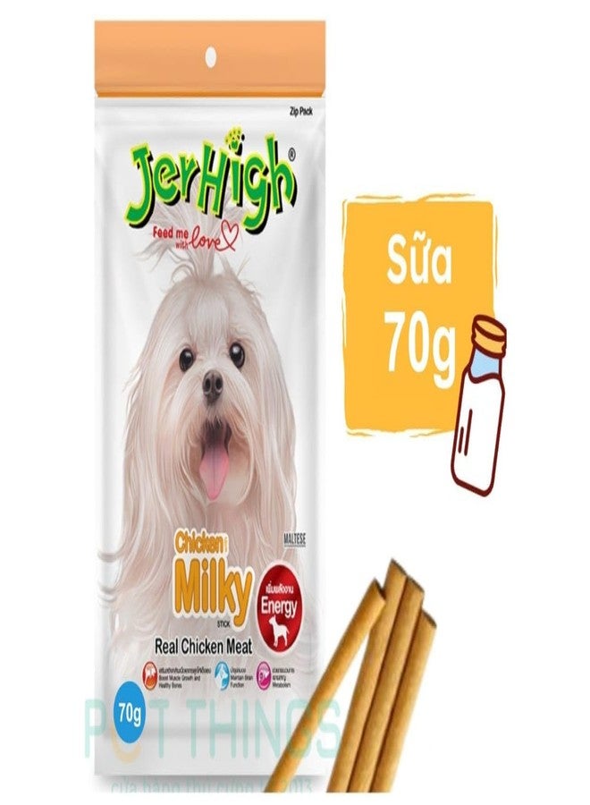 Jerhigh Real Stick Chicken Food Dogs Treat All Life Stages (Milky) 70g Pack of 6