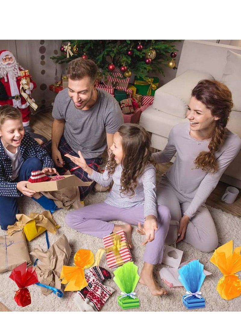 SYOSI لوازم حفلات تغليف الحلوى، 120 قطعة من ورق السيلوفان الملون مع أربطة ملتوية، ورق شفاف ملون من السيلوفان للأعمال الفنية والحرفية اليدوية، 6 × 6 بوصات - Image 4