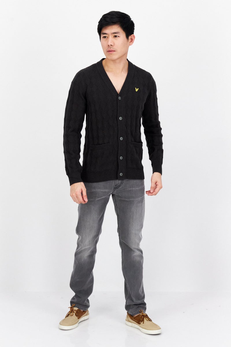 Lyle & Scott Men V-Neck Long Sleeve Knitted Cardigans, Black - Image 2