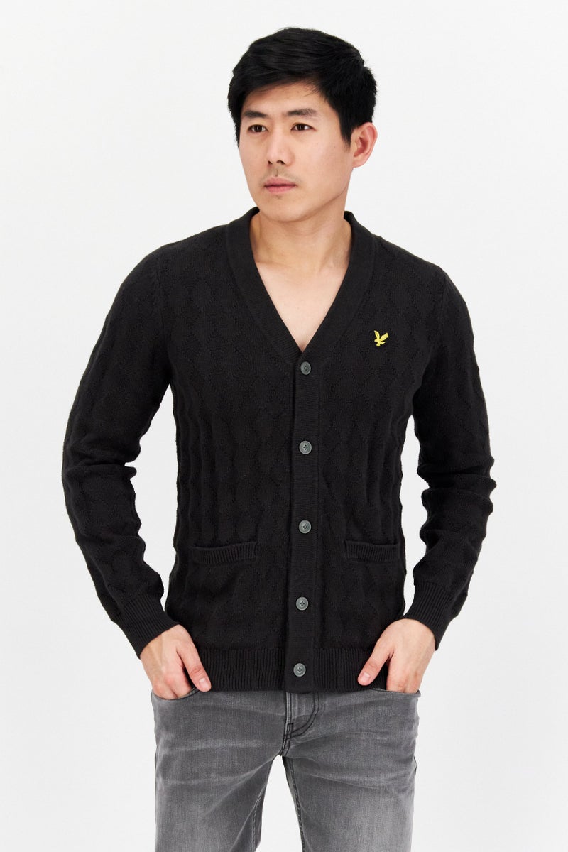 Lyle & Scott Men V-Neck Long Sleeve Knitted Cardigans, Black - Image 1