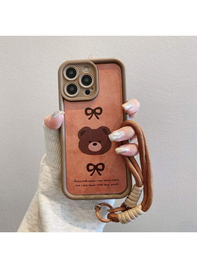 NIBEMINENT Lanyard Leopard Pattern Protective TPU Case Cover For iPhone 14 Pro, Bow Bear With Lanyard - Image 1