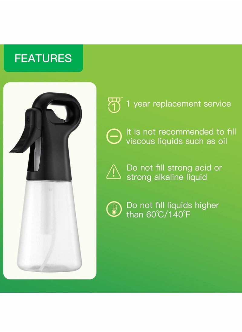 Y&D Roll over image to zoom in Spray Bottle for Hair (10 oz) Continuous Sprayer, Fine Mist Mister Plant, Aerosol Water (Clear&Black, 300ml)  - Image 3