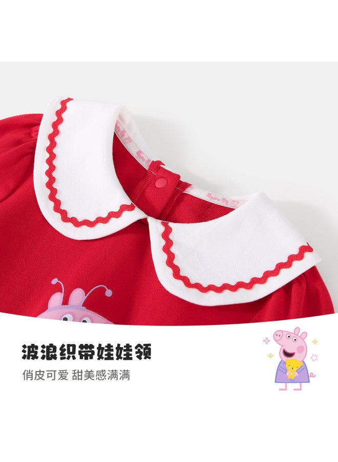 peppa Pig Spring Girls' Soft & Comfortable Dress With Adorable Turn-down Collar Mid-length Dress - Image 4