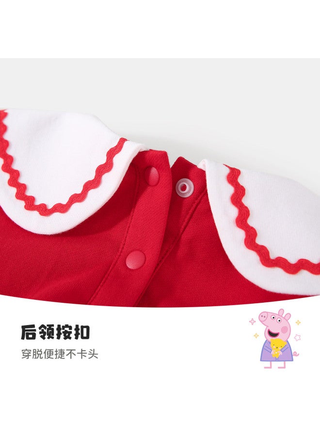 peppa Pig Spring Girls' Soft & Comfortable Dress With Adorable Turn-down Collar Mid-length Dress - Image 5