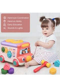 SYOSI C ute Stone Push Pull Bus Toy, Baby Musical Learning Toys with Sound  Light, Whack a Mole Game, Shape Matching, Gear, Toy Clock, Activity Bus Toy Early Education Gift for Toddler Boys Girls  - Image 2