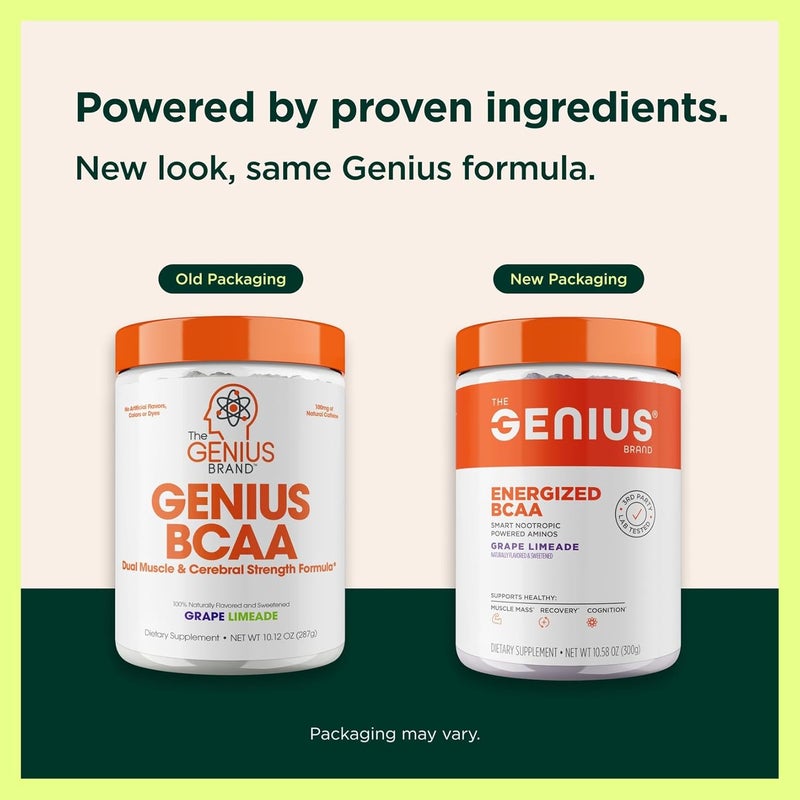 The Genius Brand Genius BCAA Powder  5g Vegan BCAAs LGlutamine Cognizin  Rhodiola Muscle Recovery Energy Support 100mg Caffeine Pre Intra PostWorkout Nootropic Supplement for Focus  Performance  Grape Limeade - Image 3