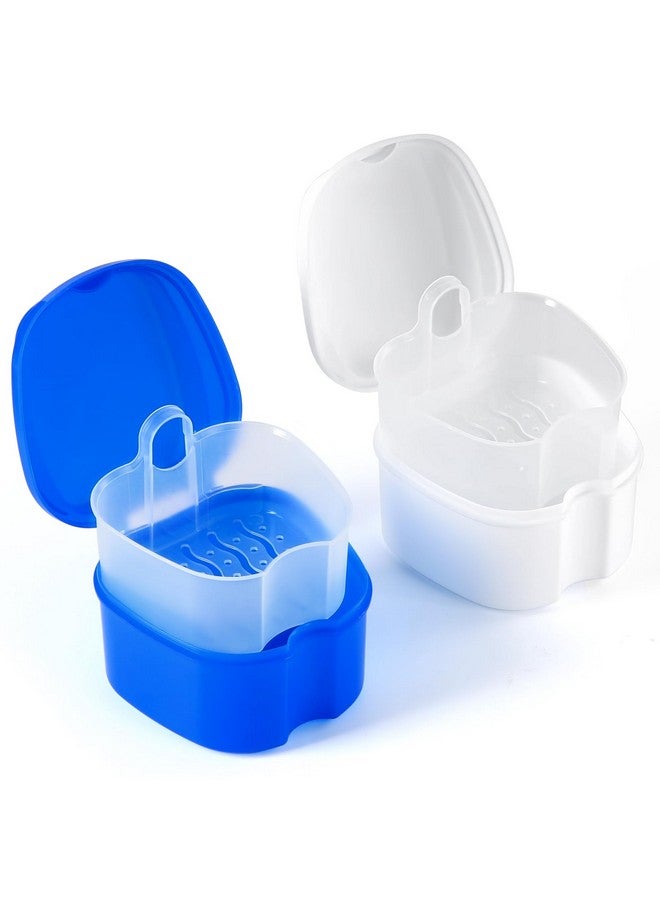 چاي ام يو علبة مكونة من قطعتين لتركيب طقم الأسنان وكوب لتركيب طقم الأسنان مع غطاء وحافظة تثبيت تقويم الأسنان مع سلة مصفاة وأكواب لتركيب طقم الأسنان لنقع طقم الأسنان - Image 1