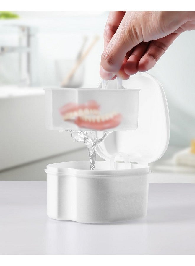 چاي ام يو علبة مكونة من قطعتين لتركيب طقم الأسنان وكوب لتركيب طقم الأسنان مع غطاء وحافظة تثبيت تقويم الأسنان مع سلة مصفاة وأكواب لتركيب طقم الأسنان لنقع طقم الأسنان - Image 2