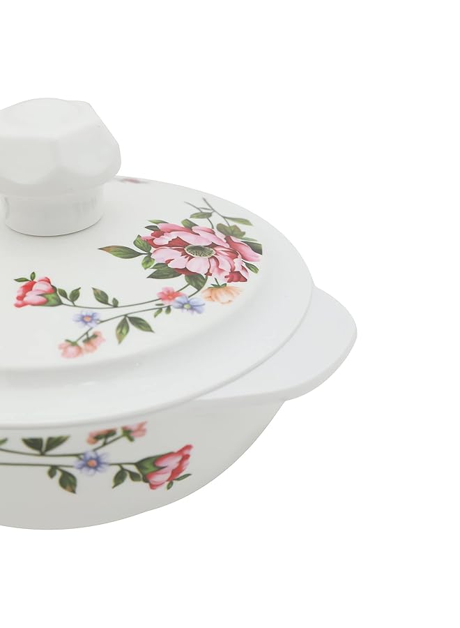 إيروريكس وعاء دائري عميق من الميلامين بمقابض وغطاء مقاس 15 سم 5.91 بوصة بتصميم زهور بيضاء للاستخدام في المطبخ والطعام في الهواء الطلق والمطاعم متعدد الأغراض لتقديم الحساء والسلطات والحبوب وما إلى ذلك - Image 4