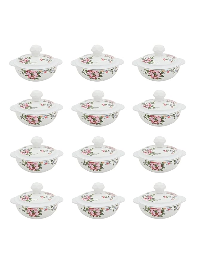 إيروريكس وعاء دائري عميق من الميلامين بمقابض وغطاء مقاس 15 سم 5.91 بوصة بتصميم زهور بيضاء للاستخدام في المطبخ والطعام في الهواء الطلق والمطاعم متعدد الأغراض لتقديم الحساء والسلطات والحبوب وما إلى ذلك - Image 5