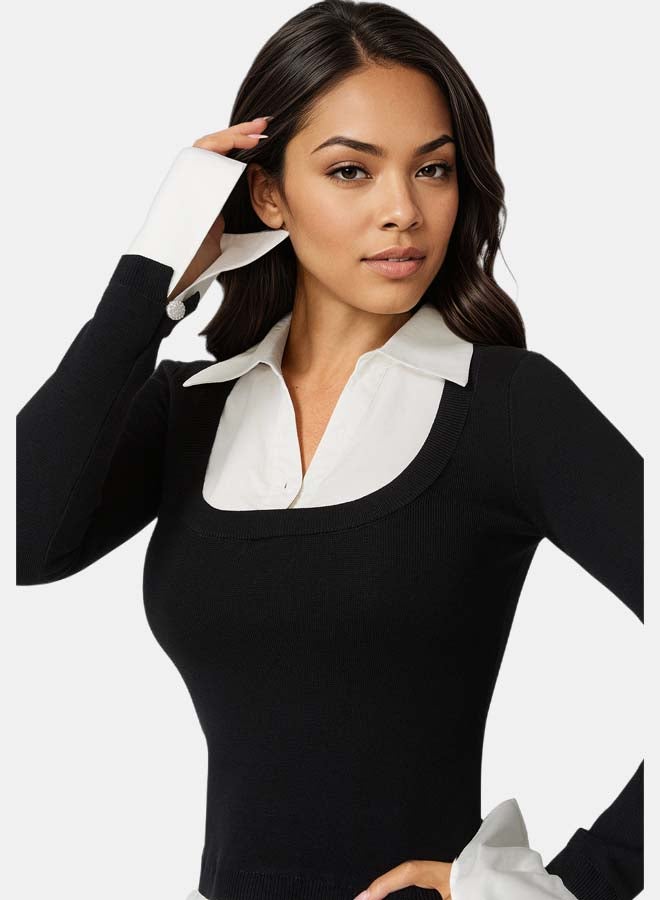 bebe Poplin Combo Fooler Sweater - Image 4