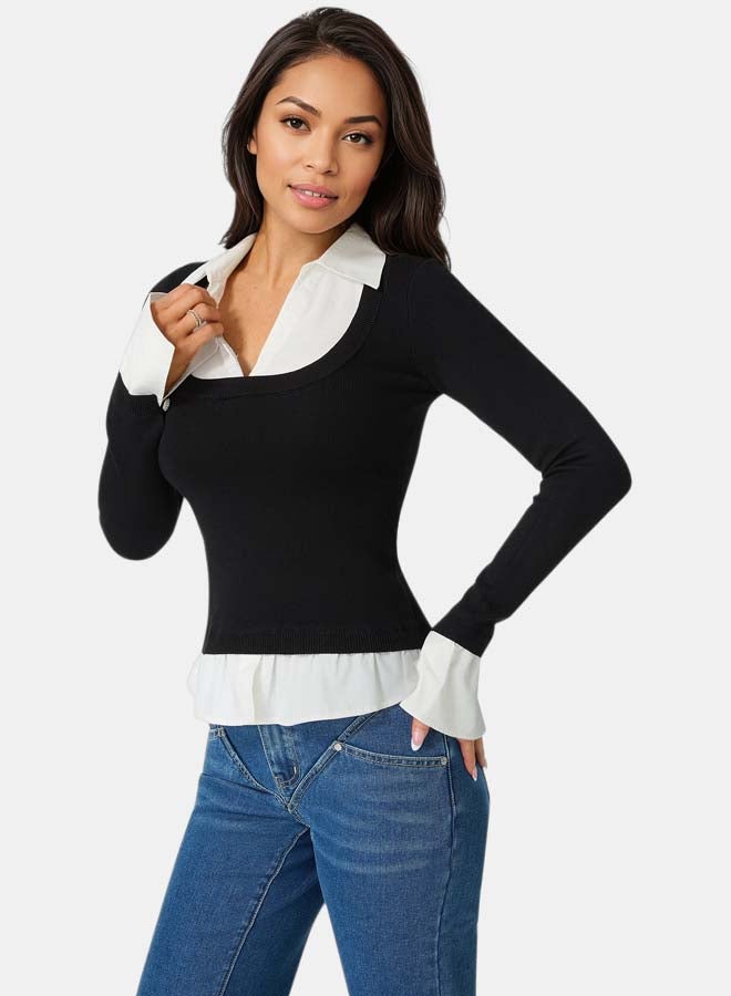 bebe Poplin Combo Fooler Sweater - Image 3