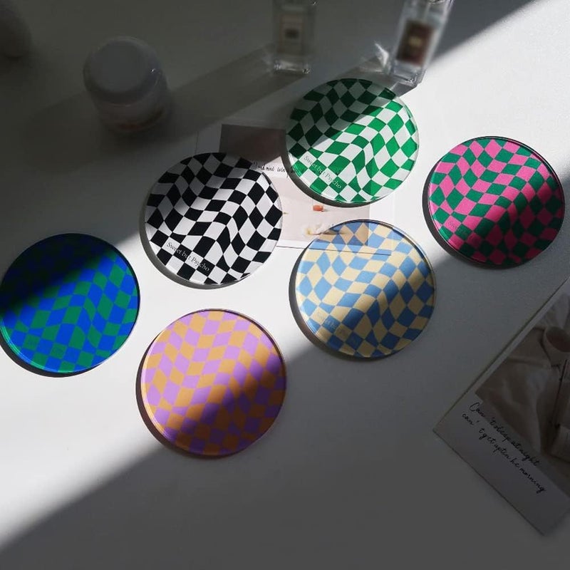 Kelendle Creative Acrylic Coasters Set of 6 Round Checkerboard Abstract Cup Mat Pad Mosaic Absorbent Coasters for Drinks Tabletop Protection for Table Bar Desk Home Decor Housewarming Gift - Image 2