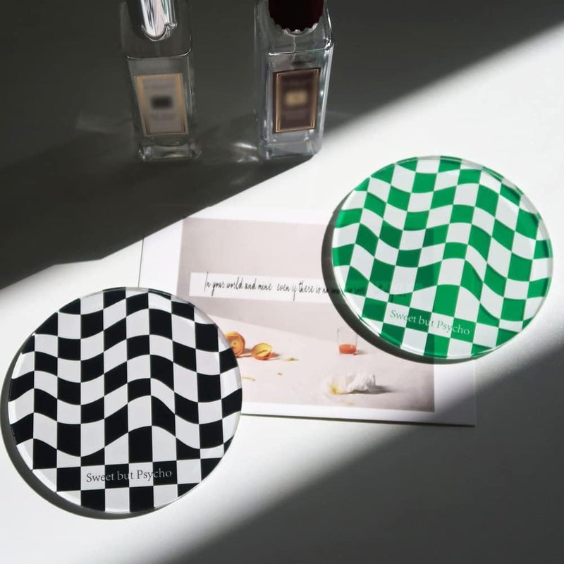 Kelendle Creative Acrylic Coasters Set of 6 Round Checkerboard Abstract Cup Mat Pad Mosaic Absorbent Coasters for Drinks Tabletop Protection for Table Bar Desk Home Decor Housewarming Gift - Image 3