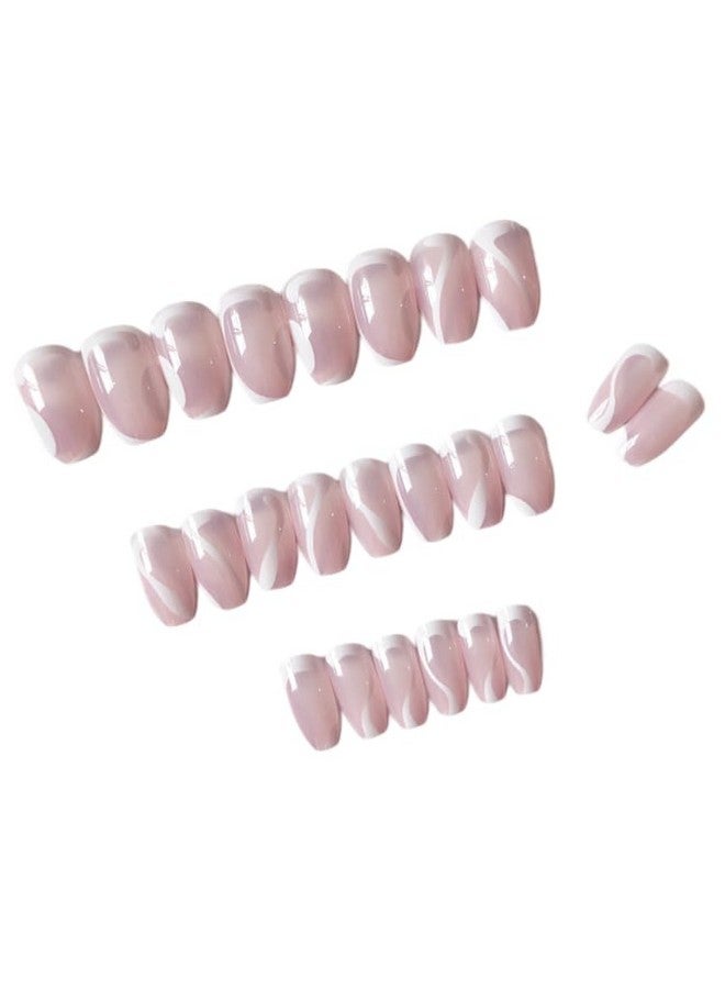 KLOSS BEAUTY White Swirls Short Press On Nails Artificial Nails, Reusable Fake Nails, Set Of 22 False Nails Universally Sized Nail Extensions For Women Press- On Nails, Longlasting Fake Nails With Glue Glossy Finish ( White Colour On Nude Base) - Image 3