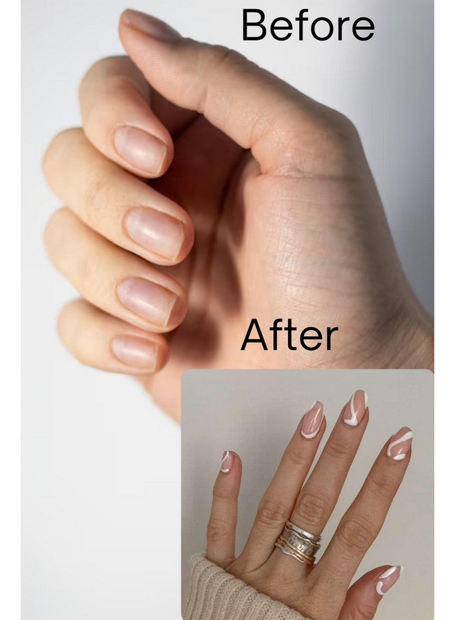 KLOSS BEAUTY White Swirls Short Press On Nails Artificial Nails, Reusable Fake Nails, Set Of 22 False Nails Universally Sized Nail Extensions For Women Press- On Nails, Longlasting Fake Nails With Glue Glossy Finish ( White Colour On Nude Base) - Image 2
