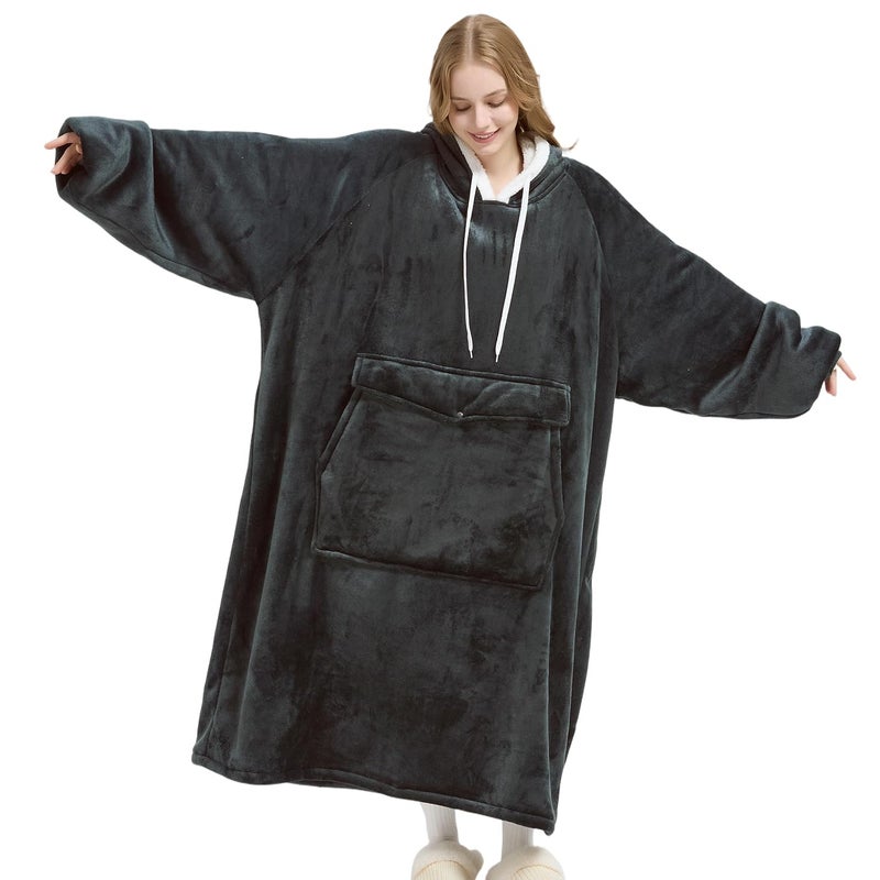 Qeils Wearable Blanket Hoodie for Women, Comfy Sherpa Sweatshirt Blanket as Birthday Christmas Gifts, Oversized Pullover Jacket Blanket Hoodie for Adult (Dark Grey, Oversized) - Image 1