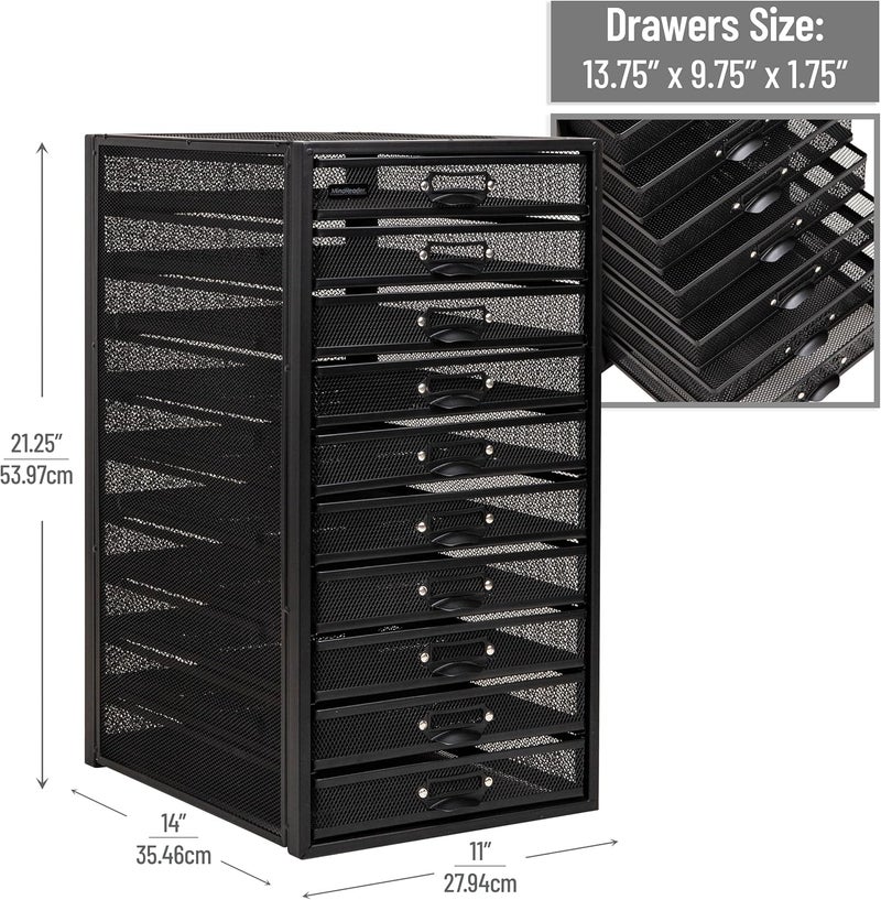 Mind Reader File Storage Drawers, Desk Organizer, Multi-Purpose, Crafts, Office, Metal Mesh, 10.75"L x 14"W x 21.25"H, Black - Image 2