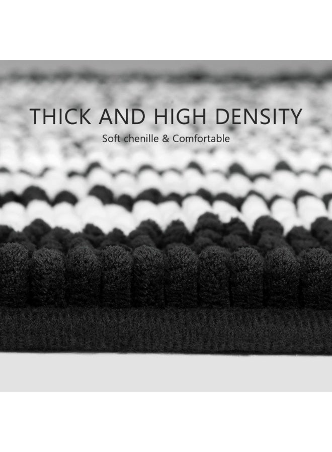 Bathroom Rugs 20" x 32" Chenille Striped Black And White Set - Extra Soft Comfort Fluffy Bath Mat For Shower Areas - Image 2