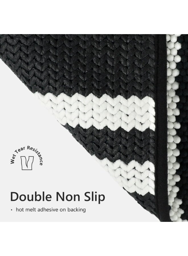 Bathroom Rugs 20" x 32" Chenille Striped Black And White Set - Extra Soft Comfort Fluffy Bath Mat For Shower Areas - Image 4