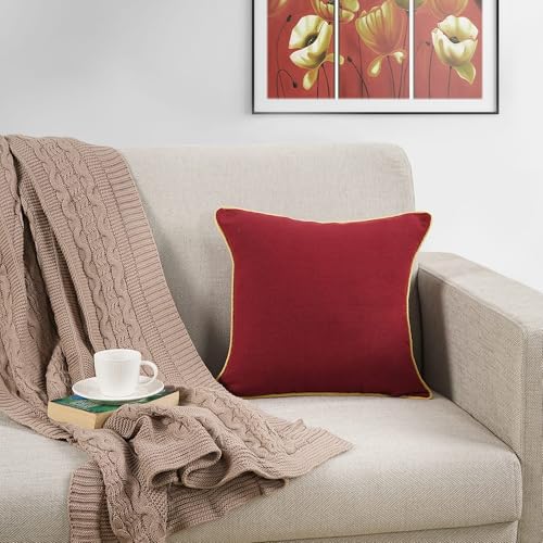 AURAVE Cotton 144 TC Cushion Cover, 24 X 24 Inches, Burgundy, 1 Piece - Image 1