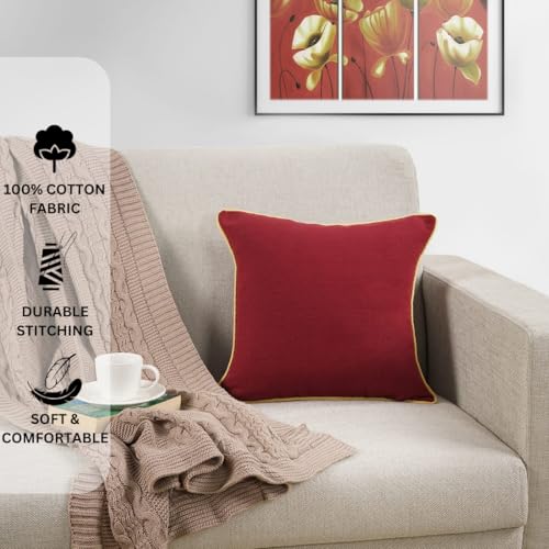 AURAVE Cotton 144 TC Cushion Cover, 24 X 24 Inches, Burgundy, 1 Piece - Image 3