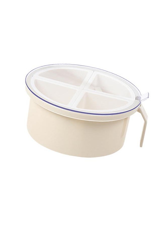Thoraya Round 4 Grid Seasoning Box Plastic 4 Compartment Condiment Box Kitchen Seasoning Storage Container Beige  - Image 1