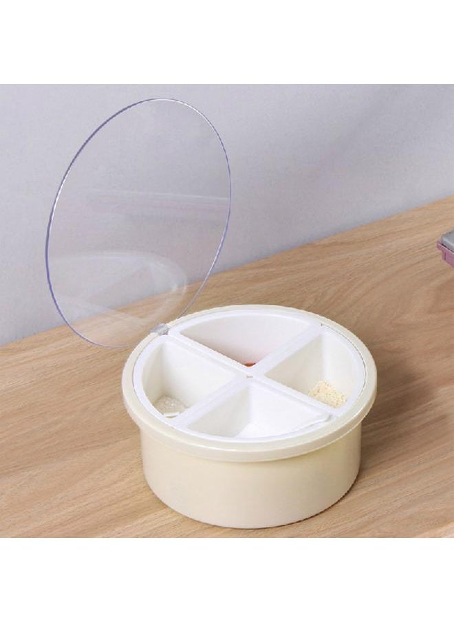 Thoraya Round 4 Grid Seasoning Box Plastic 4 Compartment Condiment Box Kitchen Seasoning Storage Container Beige  - Image 4