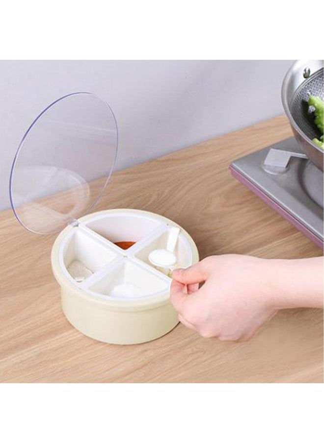 Thoraya Round 4 Grid Seasoning Box Plastic 4 Compartment Condiment Box Kitchen Seasoning Storage Container Beige  - Image 3