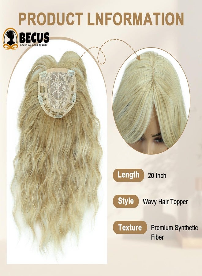 BECUS Curly Blonde Hair Topper with Bangs Toppers for Thinning Hair Women 360° Coverage Clip-In Synthetic Daily Wear(20"-Blonde) - Image 2