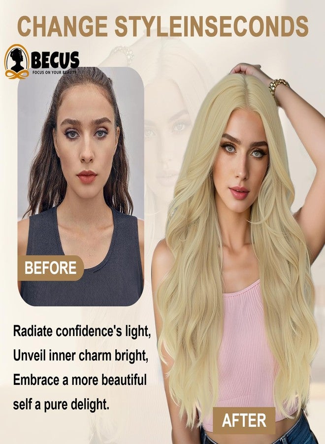 BECUS Curly Blonde Hair Topper with Bangs Toppers for Thinning Hair Women 360° Coverage Clip-In Synthetic Daily Wear(20"-Blonde) - Image 4