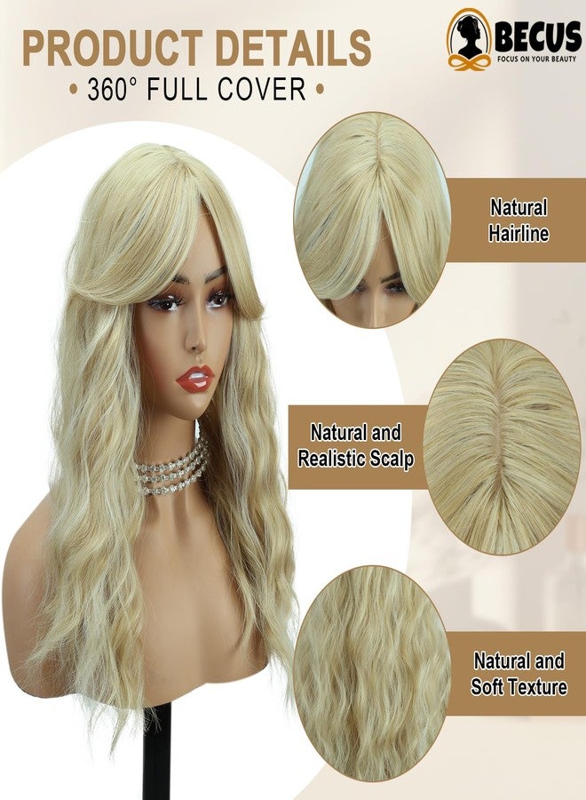 BECUS Curly Blonde Hair Topper with Bangs Toppers for Thinning Hair Women 360° Coverage Clip-In Synthetic Daily Wear(20"-Blonde) - Image 3