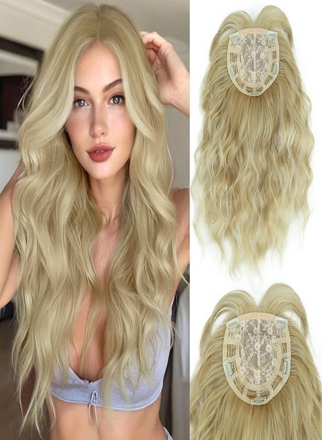 BECUS Curly Blonde Hair Topper with Bangs Toppers for Thinning Hair Women 360° Coverage Clip-In Synthetic Daily Wear(20"-Blonde) - Image 1