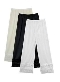 City Rose 3-Pieces Full Length Soft inner Pants Trousers Big Lace Silk 100% with Elastisized Waistband Women Multicolor  - Image 1