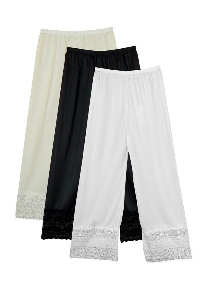 City Rose 3-Pieces Full Length Soft inner Pants Trousers Big Lace Silk 100% with Elastisized Waistband Women Multicolor - Image 1