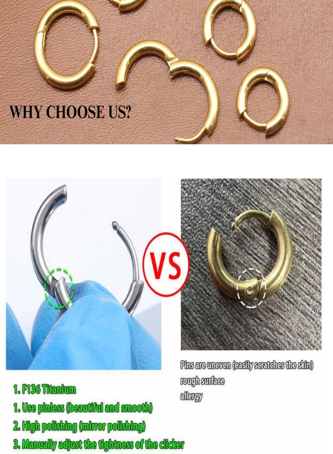 BLISI G23 Titanium Gold Hoop Earrings, 14K Gold Plated 8mm Mens Hoops Sleeper Earrings Small Huggie Earrings for Women Lightweight Hypoallergenic Earrings for Sensitive Ears, Gold 8mm, Titanium, No - Image 4
