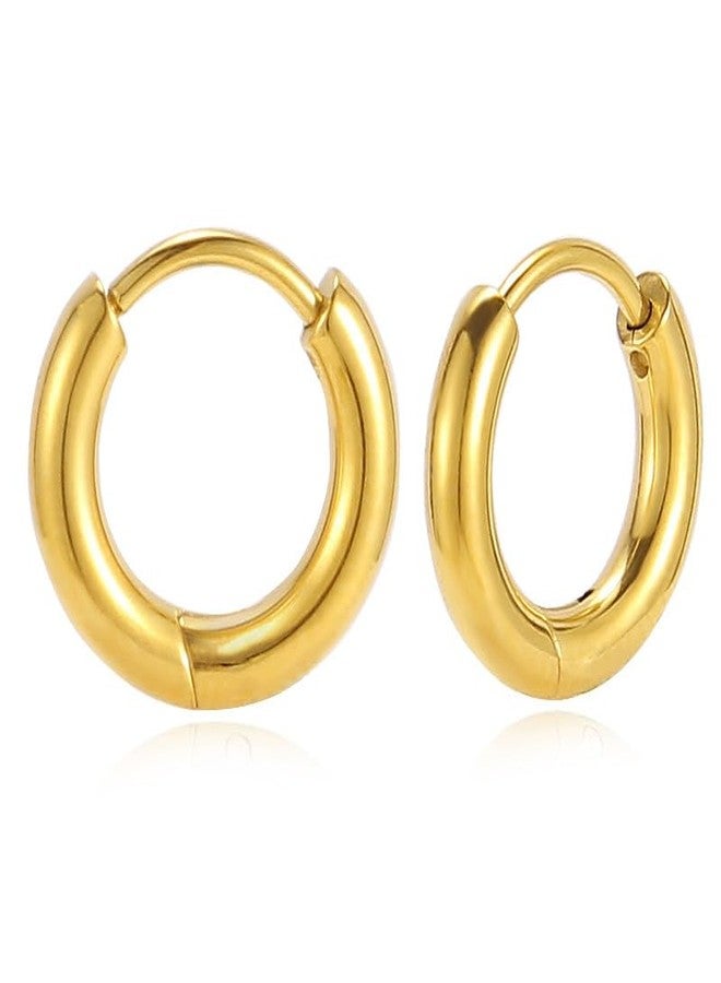 BLISI G23 Titanium Gold Hoop Earrings, 14K Gold Plated 8mm Mens Hoops Sleeper Earrings Small Huggie Earrings for Women Lightweight Hypoallergenic Earrings for Sensitive Ears, Gold 8mm, Titanium, No - Image 1