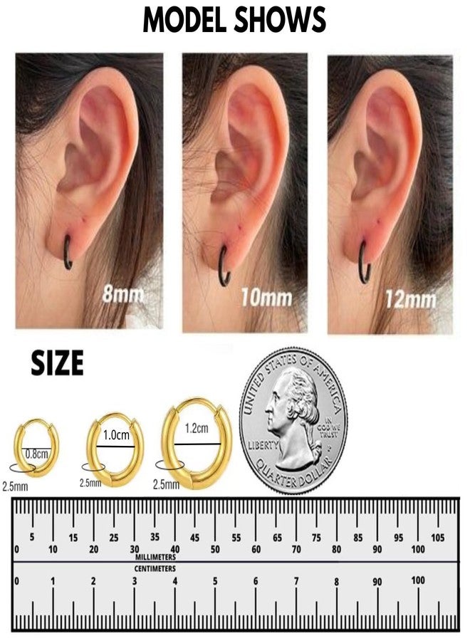 BLISI G23 Titanium Gold Hoop Earrings, 14K Gold Plated 8mm Mens Hoops Sleeper Earrings Small Huggie Earrings for Women Lightweight Hypoallergenic Earrings for Sensitive Ears, Gold 8mm, Titanium, No - Image 3
